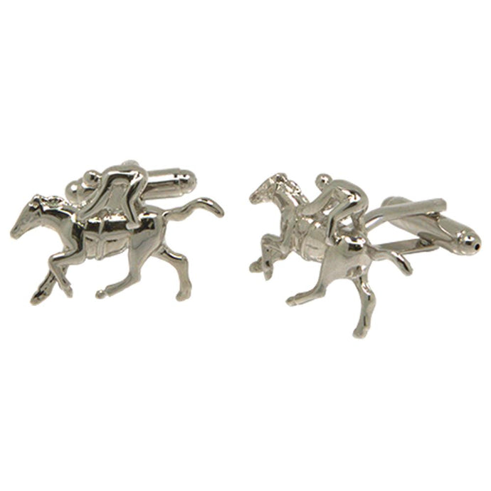 Silvertone Novelty Horse Jockey Cufflinks with Jewelry Box - Ferrecci USA 