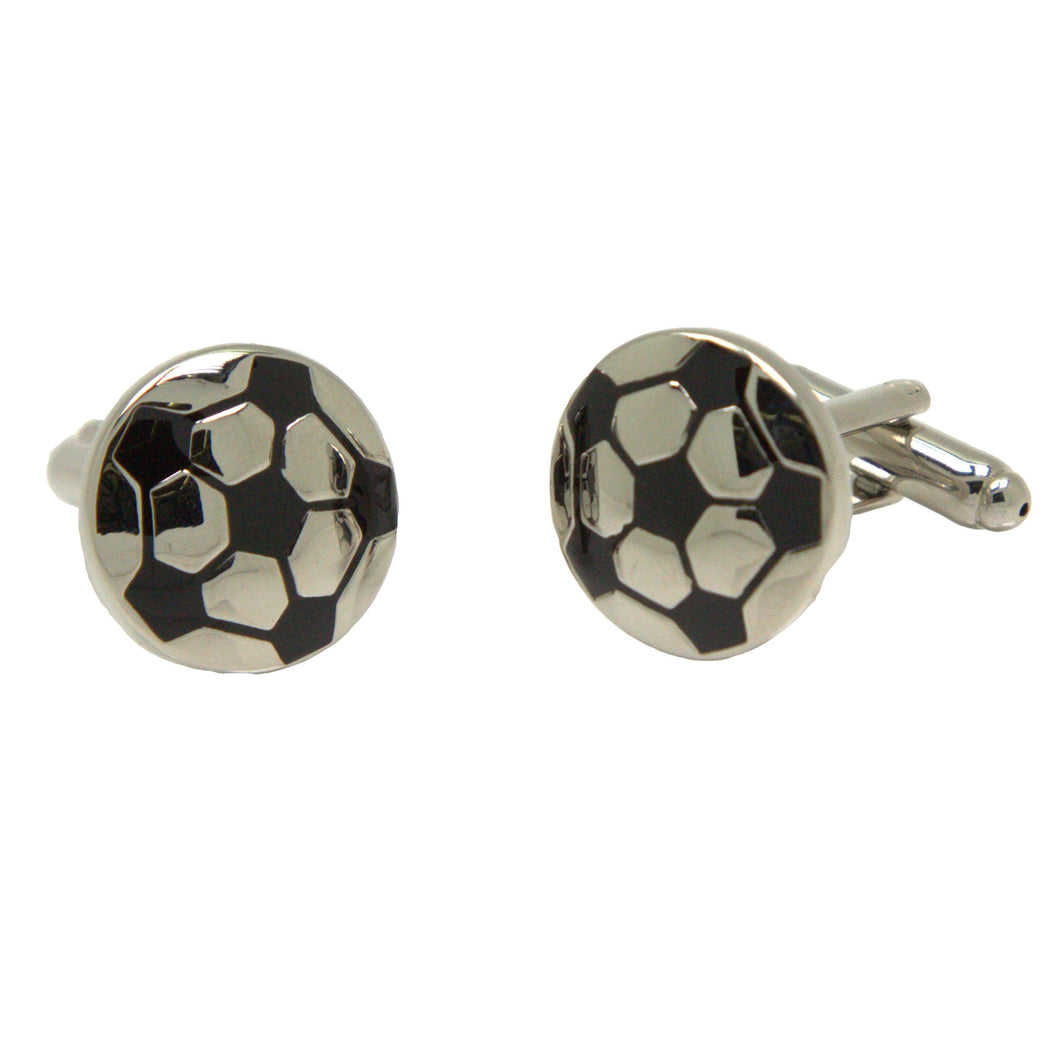 Silvertone Novelty Soccer Ball Cufflinks with Jewelry Box - Ferrecci USA 