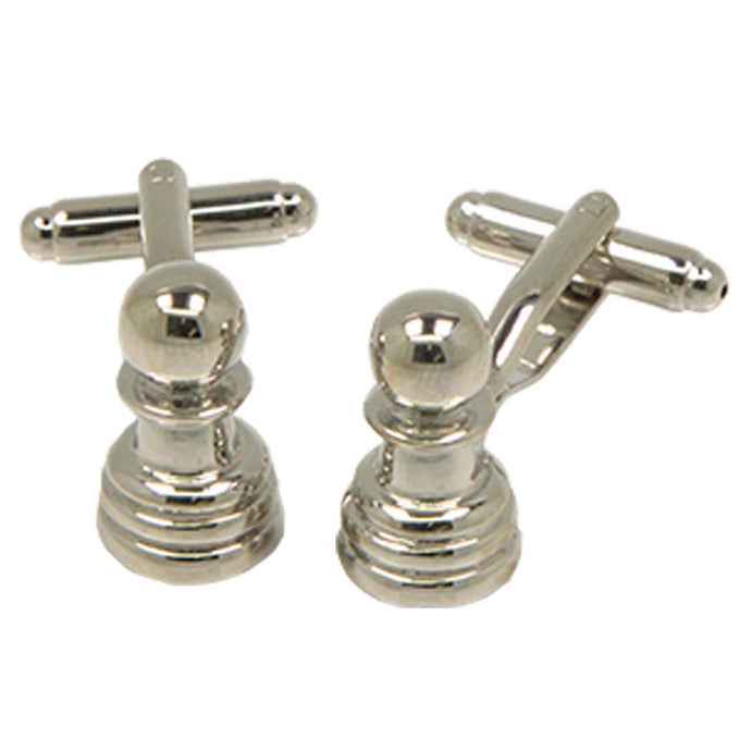 Silvertone Novelty Pawn Chess Piece Cufflinks with Jewelry Box - Ferrecci USA 