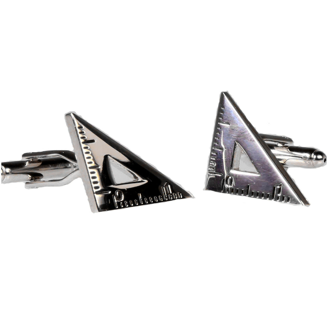 Silvertone Novelty Triangle Ruler Cufflinks with Jewelry Box - Ferrecci USA 