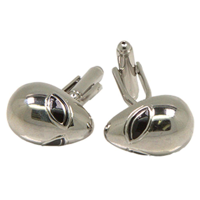 Silvertone Novelty Alien Head Cufflinks with Jewelry Box - Ferrecci USA 
