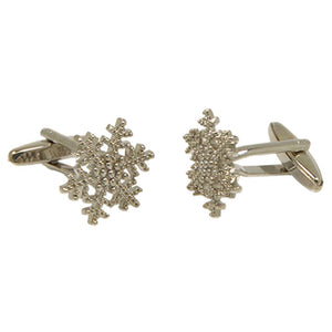 Silvertone Novelty Snowflake Cufflinks with Jewelry Box - Ferrecci USA 