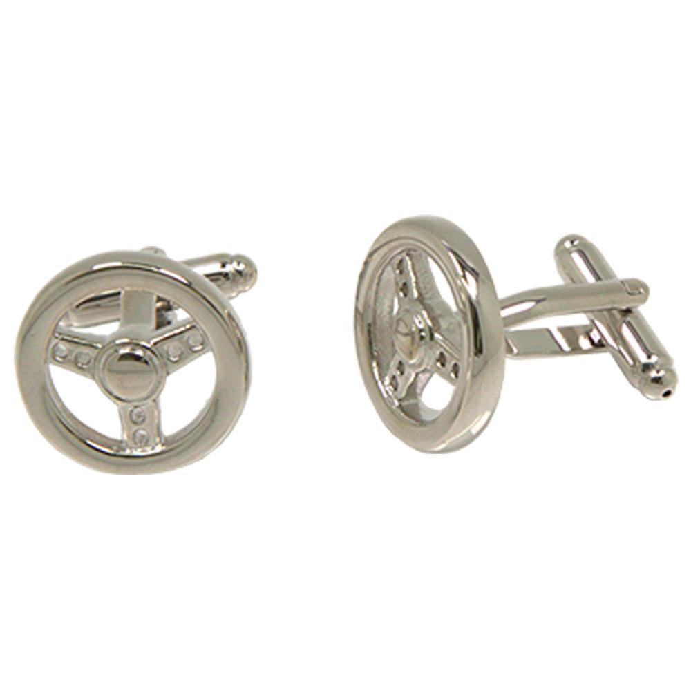 Silvertone Steering Wheel Cufflinks with Jewelry Box - Ferrecci USA 