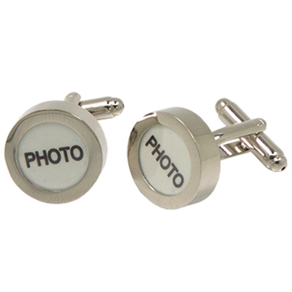 Silvertone Novelty Circle Photo Cufflinks with Jewelry Box - Ferrecci USA 