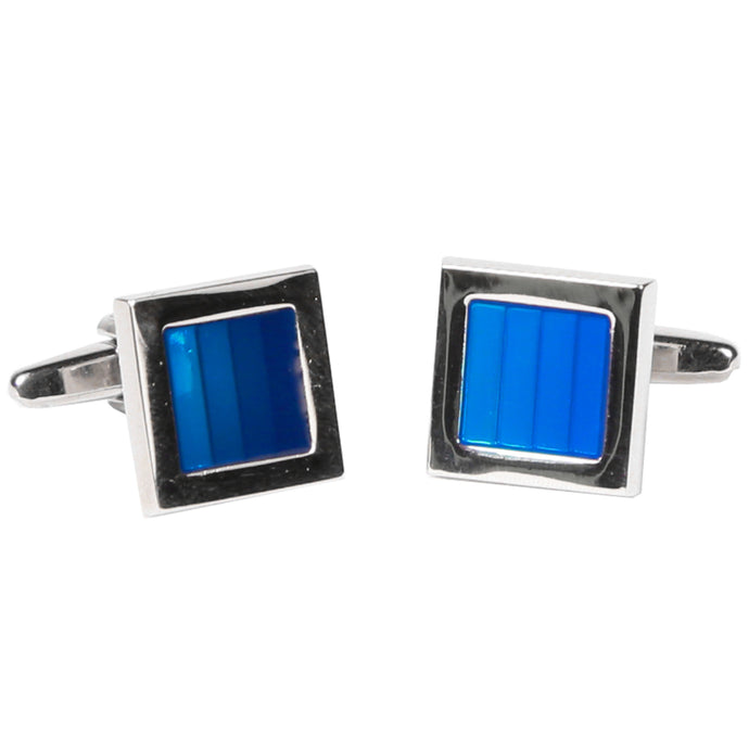 Silvertone Square Blue Gemstone Cufflinks with Jewelry Box - Ferrecci USA 