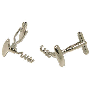 Silvertone Novelty Cork Screw Cufflinks with Jewelry Box - Ferrecci USA 