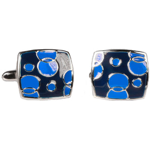 Silvertone Square Blue Bubbles Cufflinks with Jewelry Box - Ferrecci USA 