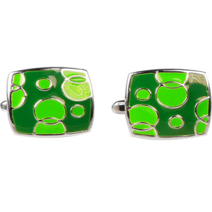 Silvertone Green Geometric Bubble Pattern Cufflinks with Jewelry Box - Ferrecci USA 