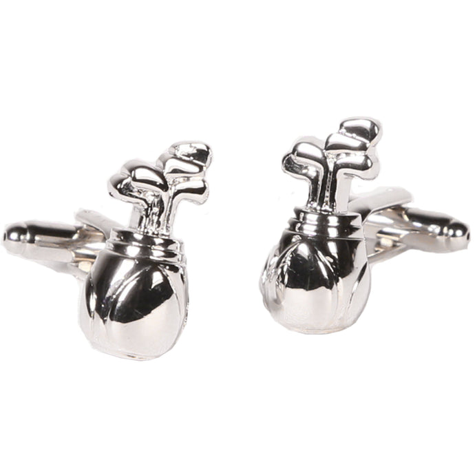 Silvertone Novelty Golf Clubs Cufflinks with Jewelry Box - Ferrecci USA 