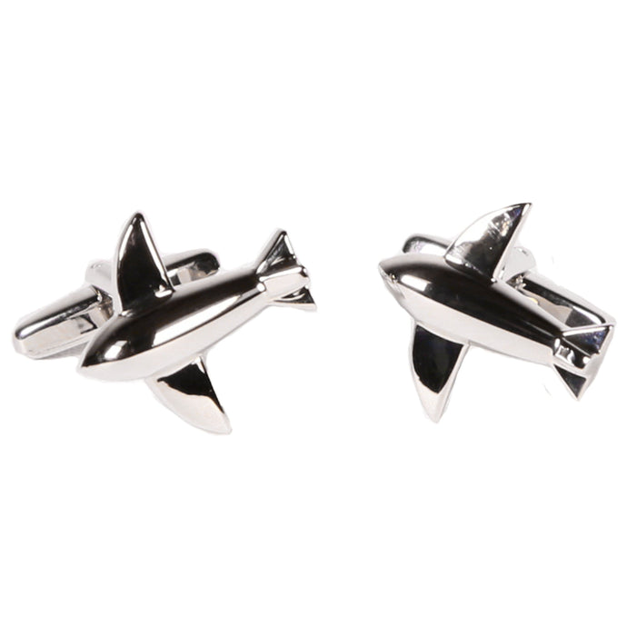 Silvertone Novelty Airplane Cufflinks with Jewelry Box - Ferrecci USA 