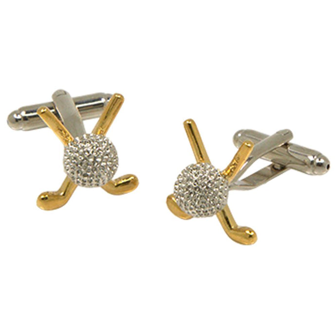 Silvertone Golf Ball Gold Putter Cufflinks with Jewelry Box - Ferrecci USA 