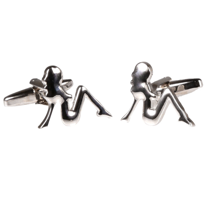 Silvertone Novelty Lady Cufflinks with Jewelry Box - Ferrecci USA 
