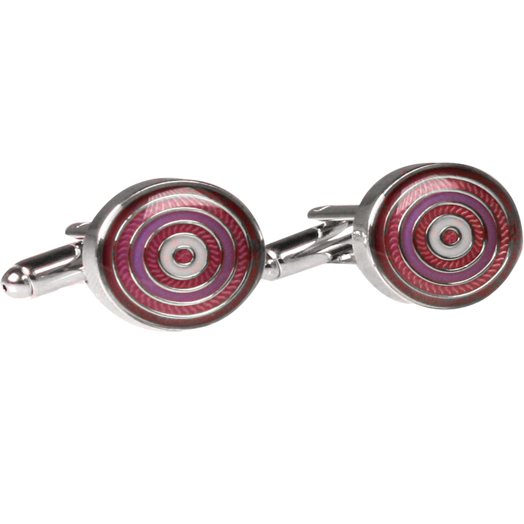 Silvertone Circle Pink Cufflinks with Jewelry Box - Ferrecci USA 