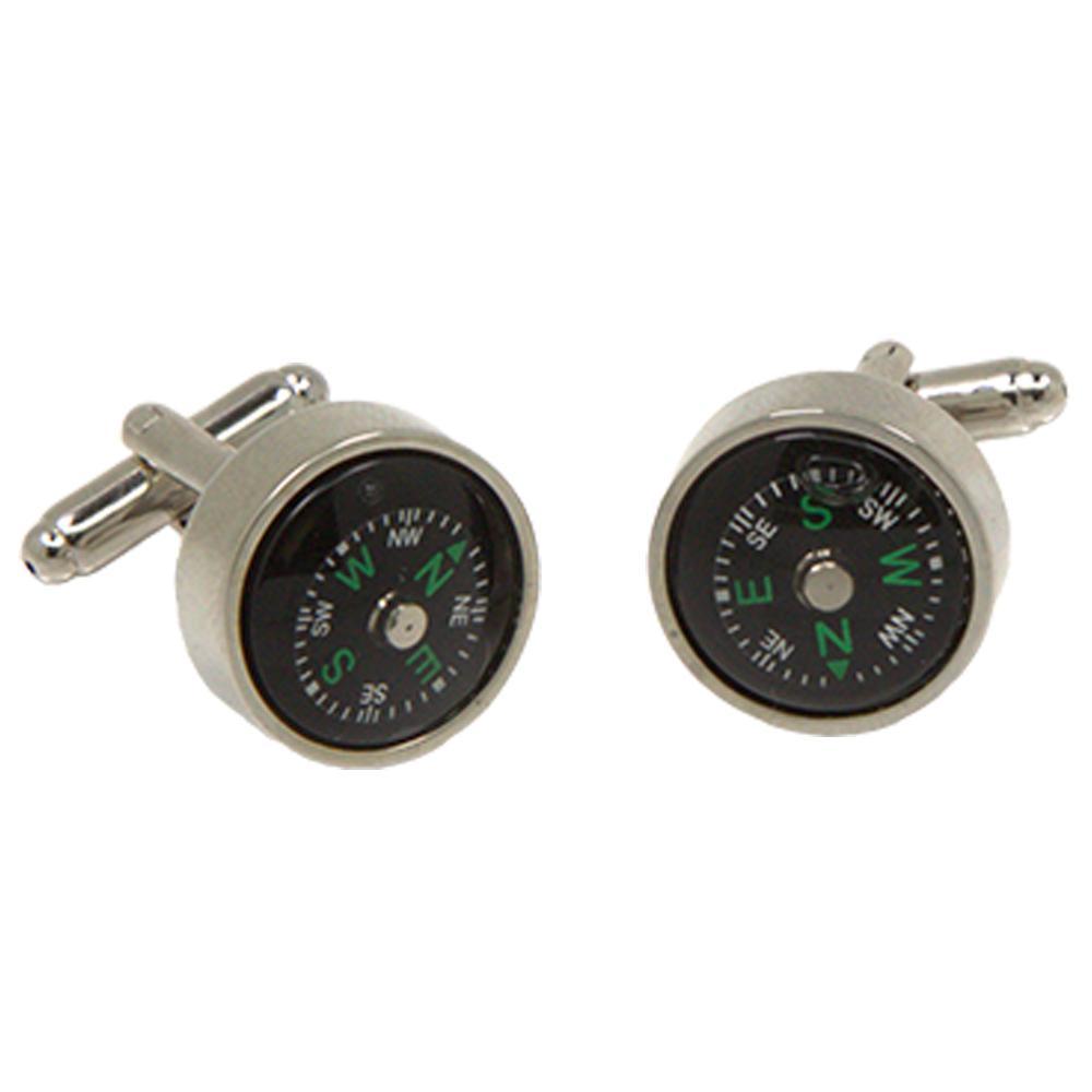 Silvertone Novelty Compass Cufflinks with Jewelry Box - Ferrecci USA 