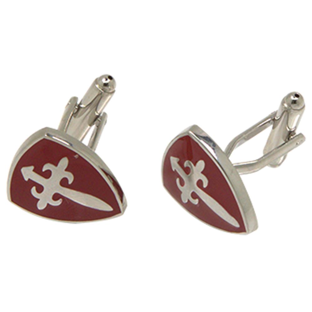 Silvertone Novelty Red Shield Cufflinks with Jewelry Box - Ferrecci USA 