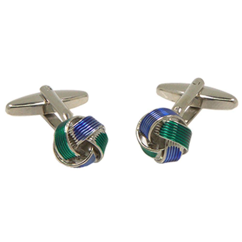 Silvertone Blue Green Circle Cufflinks with Jewelry Box - Ferrecci USA 
