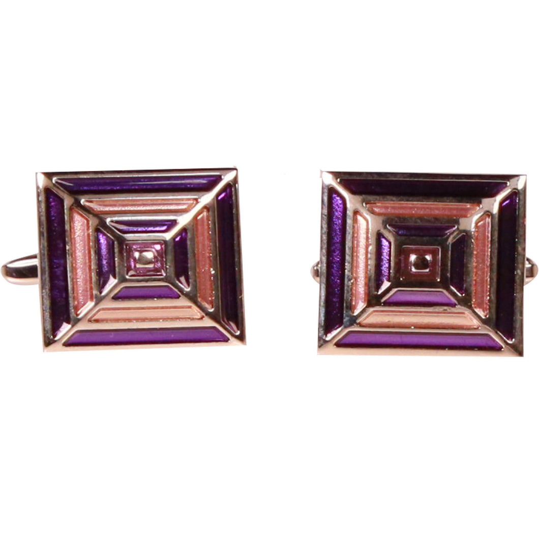 Silvertone Square Purple Gold Cufflinks with Jewelry Box - Ferrecci USA 