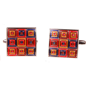 Silvertone Orange Squares Cufflinks with Jewelry Box - Ferrecci USA 