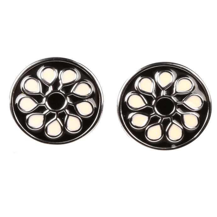Silvertone Circle Geometric Pattern Cufflinks with Jewelry Box - Ferrecci USA 