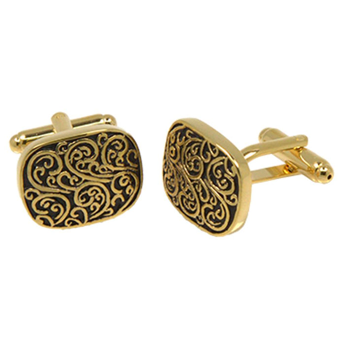 Silvertone Square Geometric Pattern Cufflinks with Jewelry Box - Ferrecci USA 