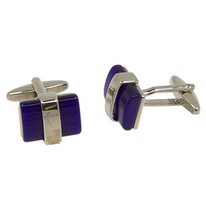 Silvertone Square Blue Cufflinks with Jewelry Box - Ferrecci USA 