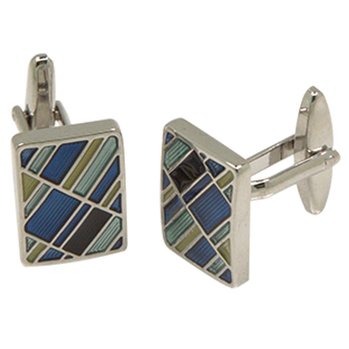 Silvertone Square Multicolor Cufflinks with Jewelry Box - Ferrecci USA 
