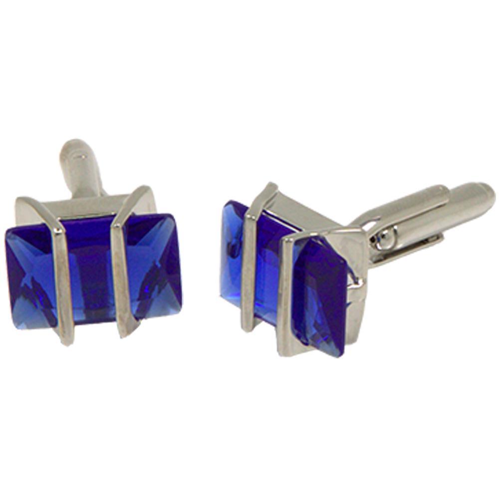 Silvertone Square Blue Gemstone Cufflinks with Jewelry Box - Ferrecci USA 