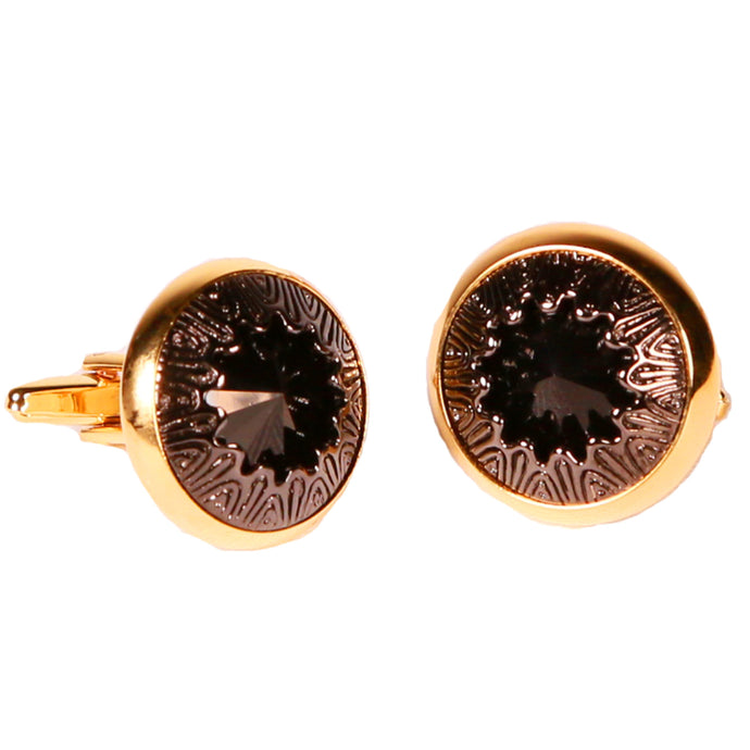 Goldtone Black Gemstone Cufflinks with Jewelry Box - Ferrecci USA 