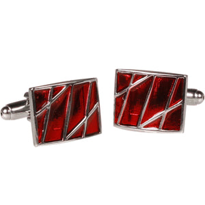 Silvertone Square Red Stone Cufflinks with Jewelry Box - Ferrecci USA 