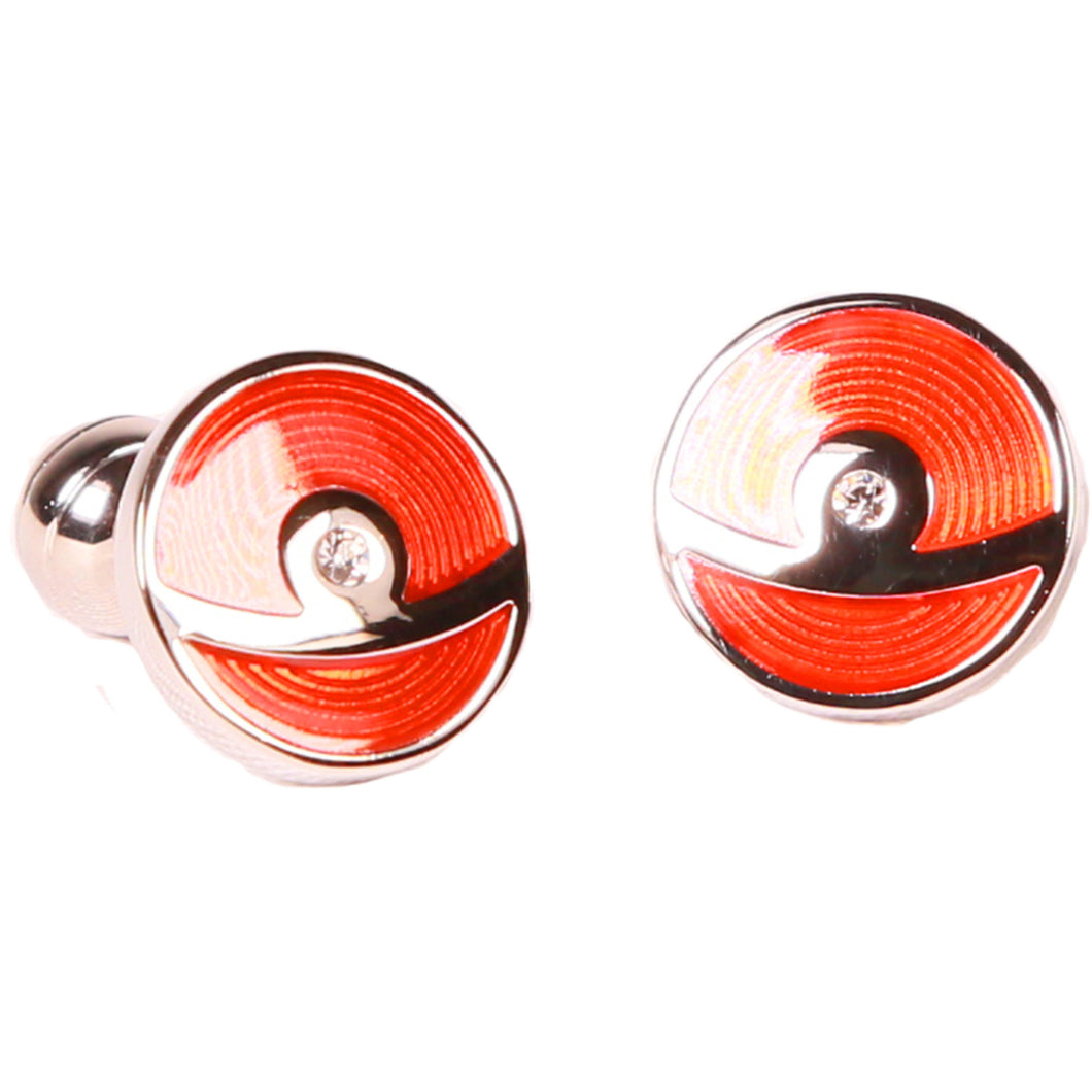 Silvertone Circle Red Cufflinks with Jewelry Box - Ferrecci USA 