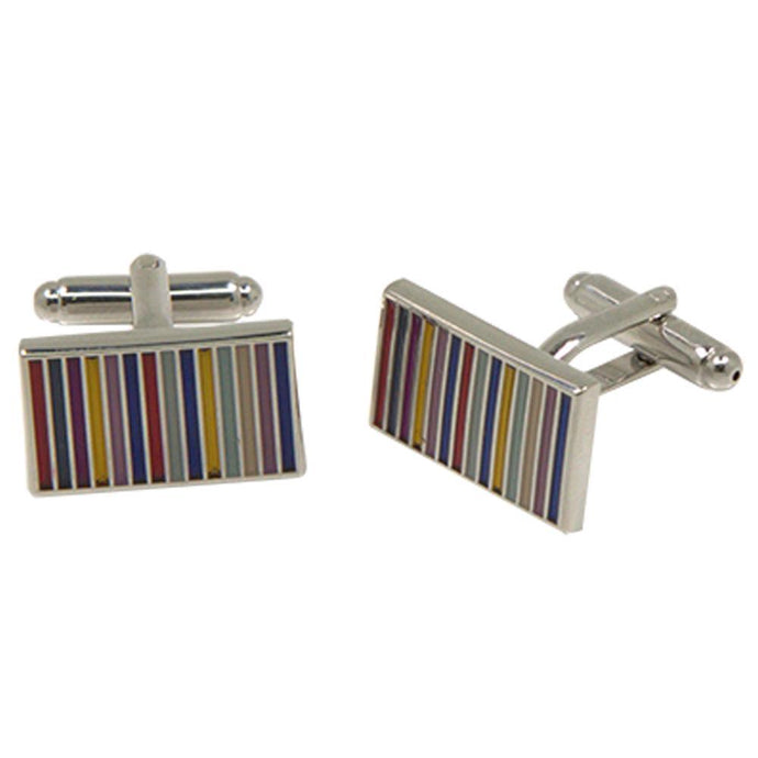 Silvertone Square Multicolor Stripe Cufflinks with Jewelry Box - Ferrecci USA 