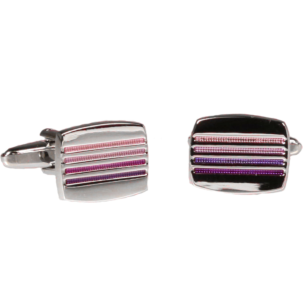 Silvertone Square Purple Stripe Cufflinks with Jewelry Box - Ferrecci USA 