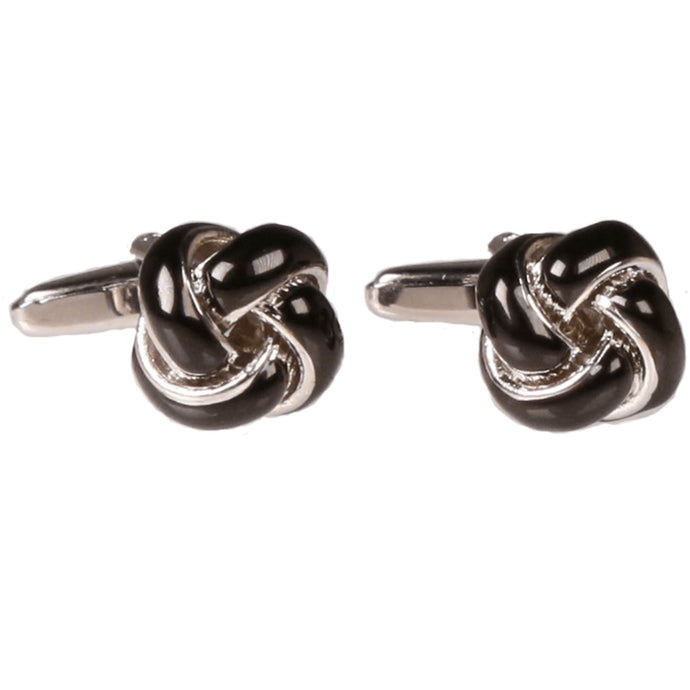 Mens Silvertone Black Circle Knot Cufflinks with Jewelry Box - Ferrecci USA 