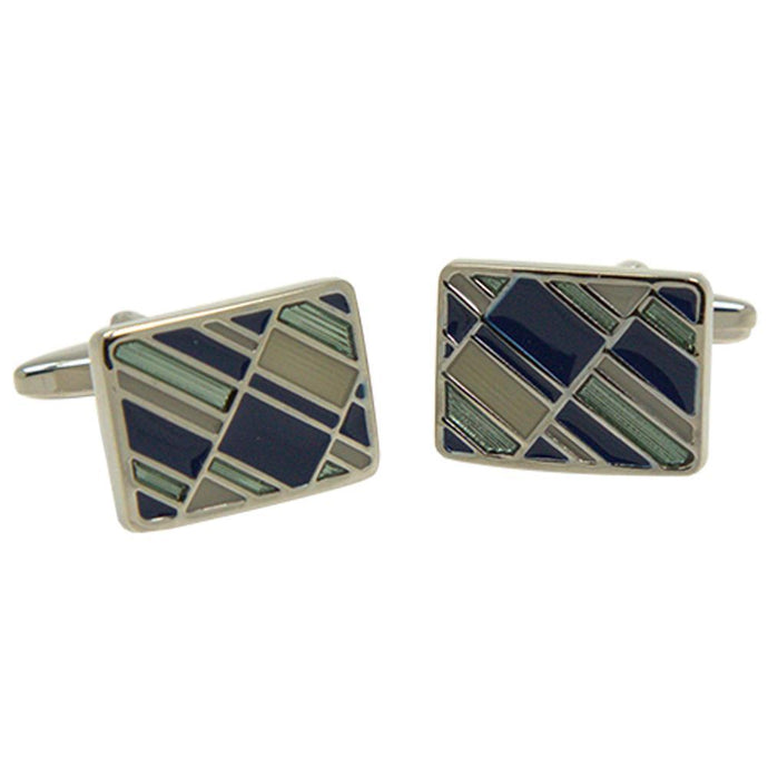 Silvertone Square Geometric Pattern Cufflinks with Jewelry Box - Ferrecci USA 