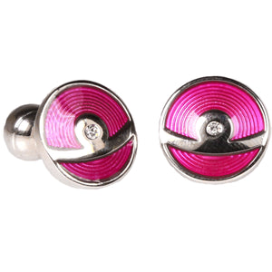 Silvertone Circle Purple Spiral Pattern Cufflinks with Jewelry Box - Ferrecci USA 