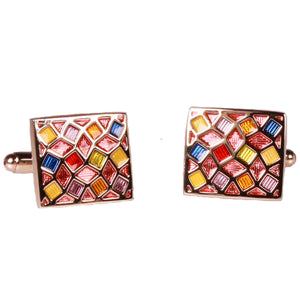 Silvertone Square Multicolor Cufflinks with Jewelry Box - Ferrecci USA 