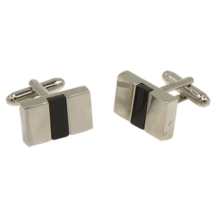 Silvertone Square Black Stone Cufflinks with Jewelry Box - Ferrecci USA 