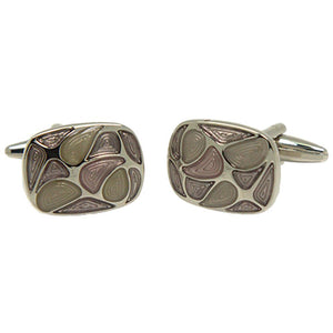 Silvertone Geometric Pattern Cufflinks with Jewelry Box - Ferrecci USA 