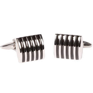 Silvertone Rectangular Stripe Cufflinks with Jewelry Box - Ferrecci USA 