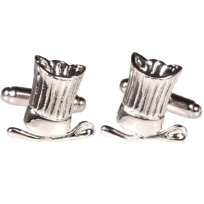 Silvertone Novelty Chef Hat Cufflinks with Jewelry Box - Ferrecci USA 