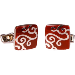 Mens Silvertone Red Paisley Cufflinks with Jewelry Box - Ferrecci USA 