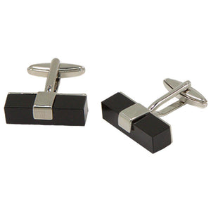 Silvertone Rectangular Black Cufflinks with Jewelry Box - Ferrecci USA 