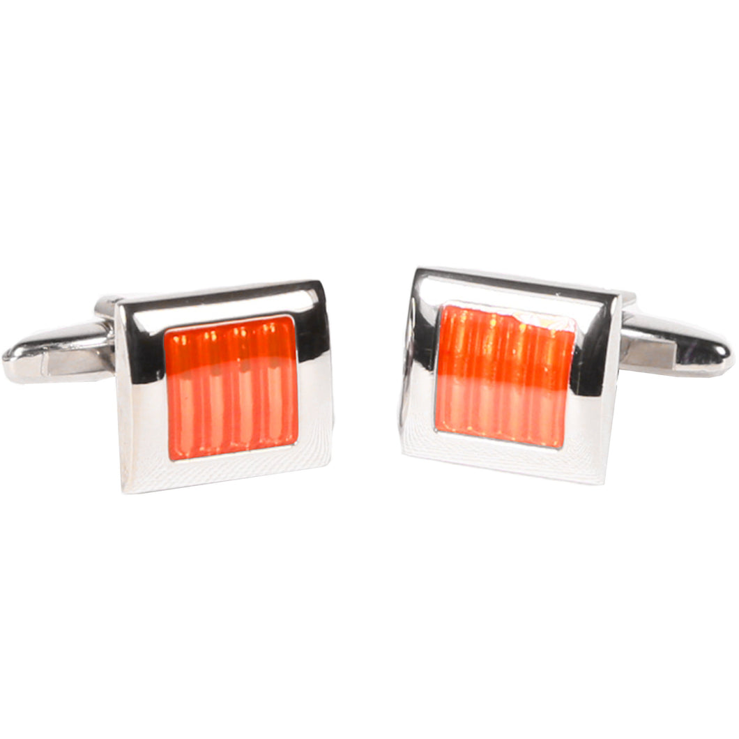 Silvertone Square Orange Gemstone Cufflinks with Jewelry Box - Ferrecci USA 