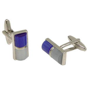 Silvertone Blue/White Gemstone Cufflinks with Jewelry Box - Ferrecci USA 