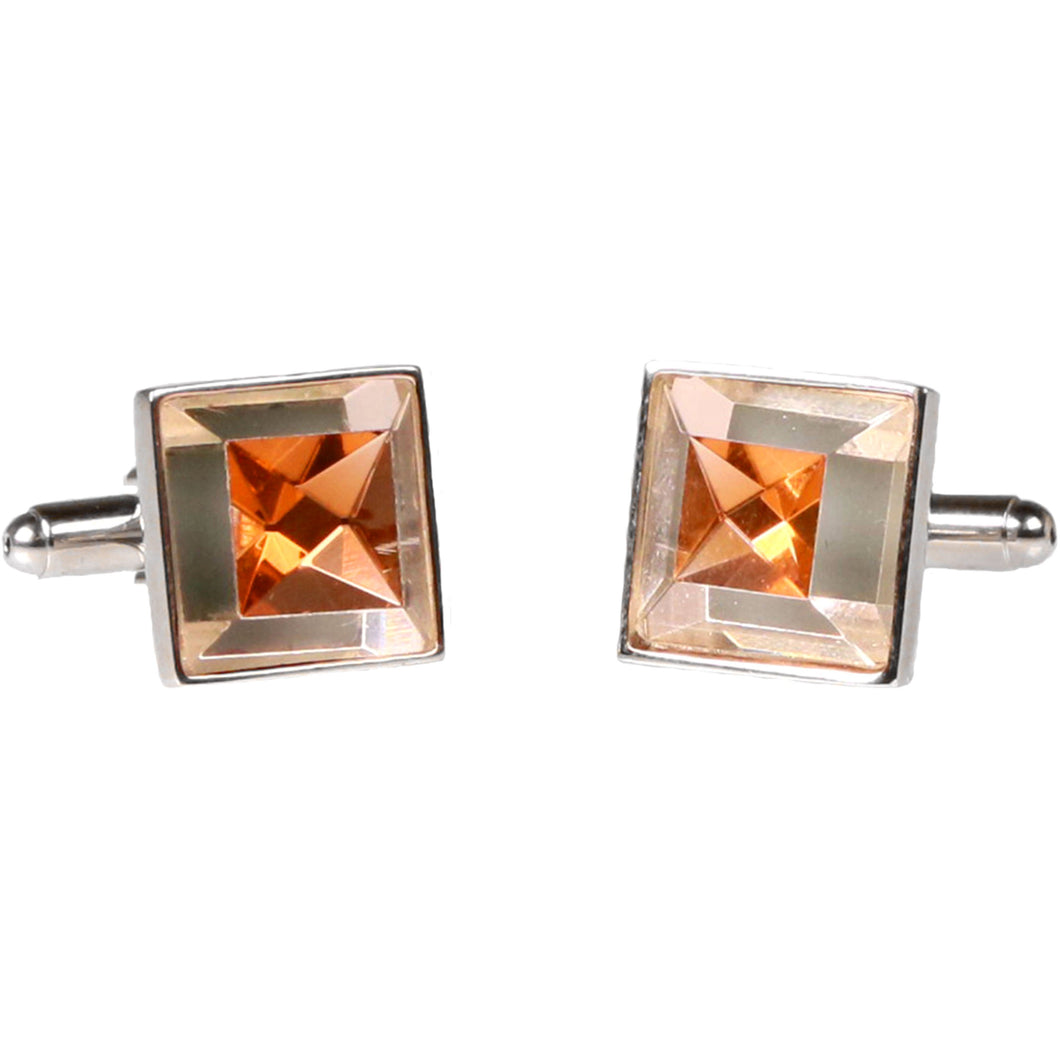 Silvertone Square Gold Gemstone Cufflinks with Jewelry Box - Ferrecci USA 