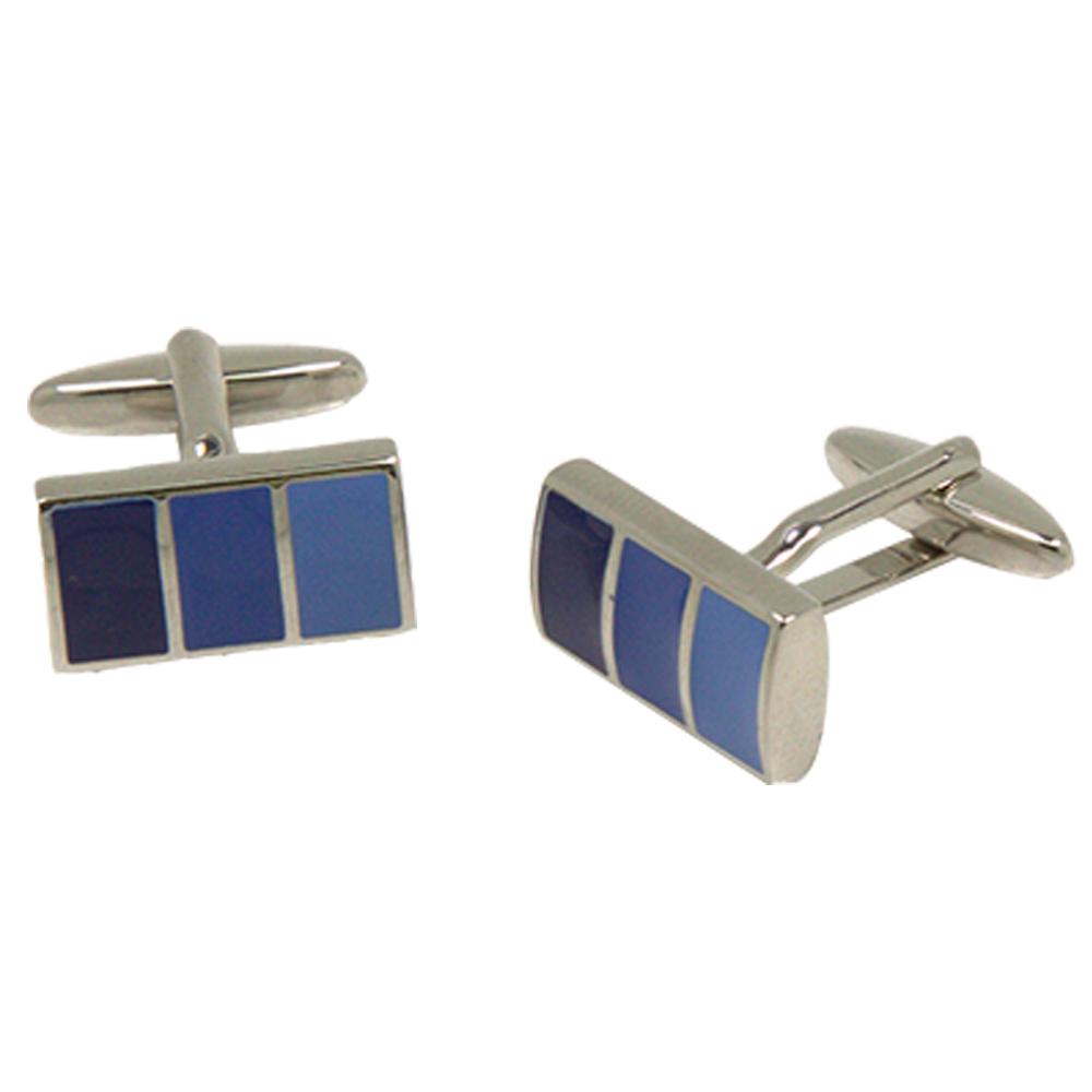 Silvertone Square Blue Stripe Gradient Cufflinks with Jewelry Box - Ferrecci USA 