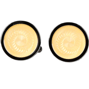 Silvertone Circle Yellow/Ivory Sprial Cufflinks with Jewelry Box - Ferrecci USA 