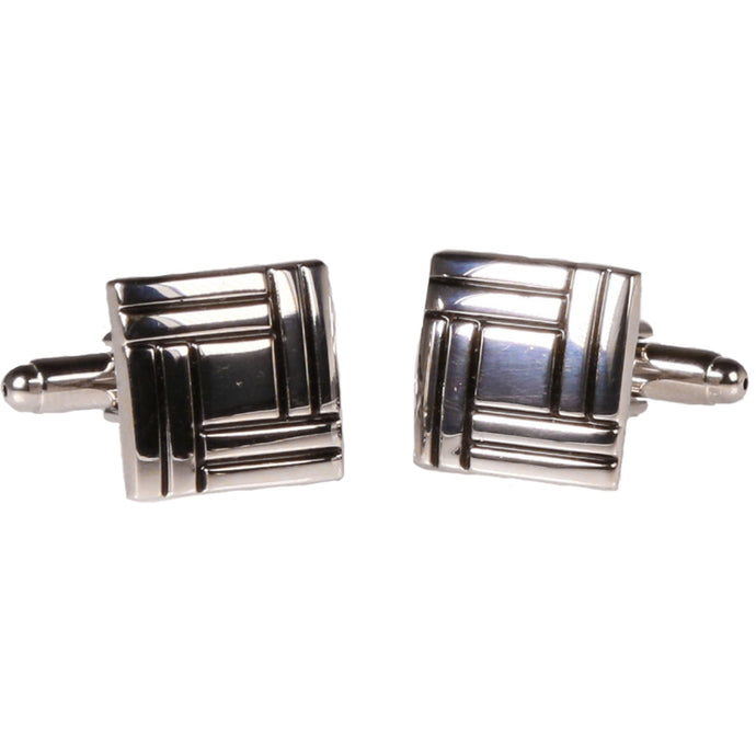 Silvertone Square Silver Quilt Cufflinks with Jewelry Box - Ferrecci USA 