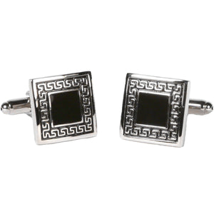 Silvertone Square Black/Silver Cufflinks with Jewelry Box - Ferrecci USA 