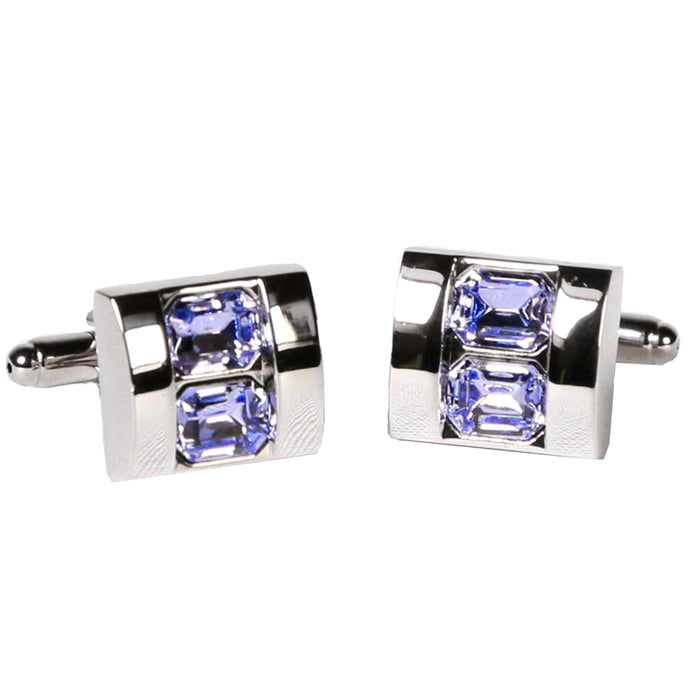 Silvertone Square Blue Gemstone Cufflinks with Jewelry Box - Ferrecci USA 